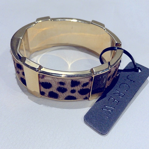 J. Crew Leopard and Gold Calf Hair Cuff Bracelet - Picture 2 of 6